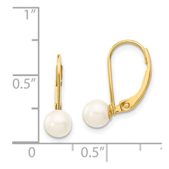 14k 5-6mm White Round Akoya Saltwater Cultured Pearl Leverback Earrings