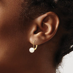 14k 7-8mm White Round Saltwater Akoya Cultured Pearl Leverback Earrings