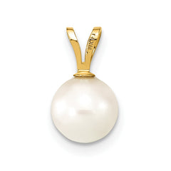 14k 7-8mm White Round Akoya Saltwater Cultured Pearl Pendant