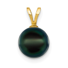 14k 8-9mm Black Round Akoya Saltwater Cultured Pearl Pendant
