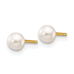 14k 3-4mm White Round Akoya Saltwater Cultured Pearl Stud Post Earrings