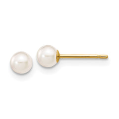14k 3-4mm White Round Akoya Saltwater Cultured Pearl Stud Post Earrings