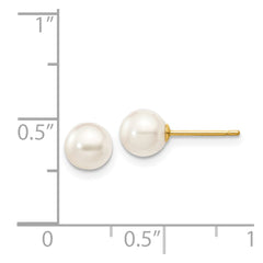 14k 5-6mm White Round Akoya Saltwater Cultured Pearl Stud Post Earrings