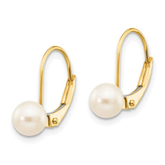 14k 5-6mm White Round Freshwater Cultured Pearl Leverback Earrings - 2