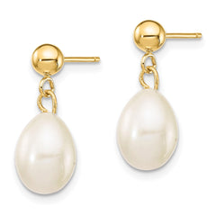 14k 7-8mm White Rice Freshwater Cultured Pearl 18 inch Necklace and Bead Post Dangle Earring Set