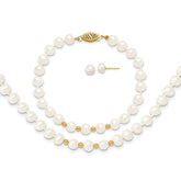 14k 6-7mm White Semi-Round Freshwater Cultured Pearl 18 inch Necklace/7.25 in Bracelet/Button Post Earrings Set