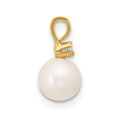 14k 6-7mm White Round Freshwater Cultured Pearl and .03 Carat Diamond Pendant