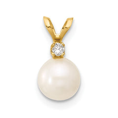 14k 6-7mm White Round Freshwater Cultured Pearl and .03 Carat Diamond Pendant