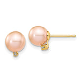 14k 5-6mm Pink Round Freshwater Cultured Pearl and .02 Carat Diamond Post Earrings