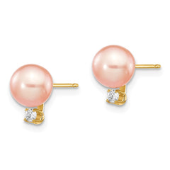 14k 6-7mm Pink Round Freshwater Cultured Pearl and .06 Carat Diamond Post Earrings