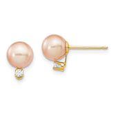 14k 6-7mm Pink Round Freshwater Cultured Pearl and .06 Carat Diamond Post Earrings