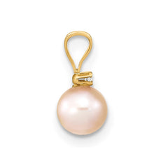 14k 5-6mm Pink Round Freshwater Cultured Pearl and .01 Carat Diamond Pendant