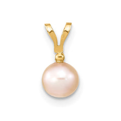 14k 5-6mm Pink Round Freshwater Cultured Pearl and .01 Carat Diamond Pendant