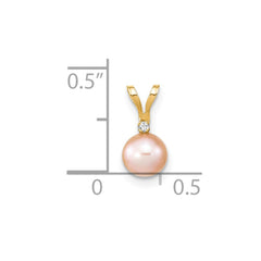 14k 5-6mm Pink Round Freshwater Cultured Pearl and .01 Carat Diamond Pendant