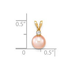 14k 6-7mm Pink Round Freshwater Cultured Pearl and .03 Carat Diamond Pendant