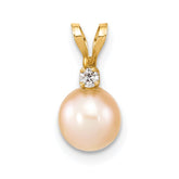 14k 6-7mm Pink Round Freshwater Cultured Pearl and .03 Carat Diamond Pendant
