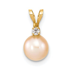 14k 6-7mm Pink Round Freshwater Cultured Pearl and .03 Carat Diamond Pendant