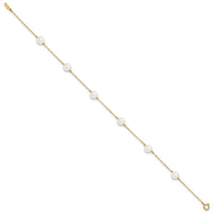 14k 6-7mm White Near-Round Freshwater Cultured Pearl 6-Station 9 inch Anklet