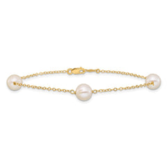 14k 7-8mm White Near-Round Freshwater Cultured Pearl 3-Station 7.25 inch Bracelet