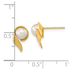 14k 5-6mm White Button Freshwater Cultured Pearl Post Earrings - 3