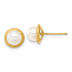 14k 5-6mm White Button Freshwater Cultured Pearl Post Earrings and Pendant Set - 2