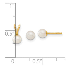 14k Children's 4-5mm White Round Freshwater Cultured Pearl Pendant and Post Earrings Set