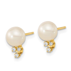 14k 6-7mm White Round Freshwater Cultured Pearl and .06 Carat Diamond Post Earrings - 2