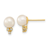 14k 6-7mm White Round Freshwater Cultured Pearl and .06 Carat Diamond Post Earrings - 2