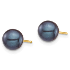 14k 6-7mm Black and White Round Freshwater Cultured Pearl 2 Pair Stud Post Earrings Set