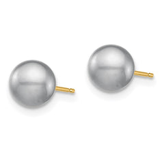 14k 6-6.5mm White, Grey and Black Round Freshwater Cultured Pearl 3 Pair Stud Post Earrings Set