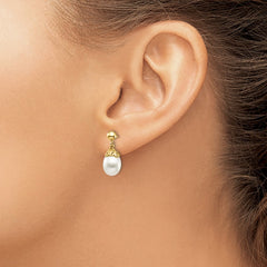 14K 7-8mm White Rice Freshwater Cultured Pearl Post Dangle Earrings