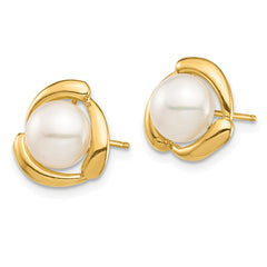 14K 7-8mm White Button Freshwater Cultured Pearl Post Earrings
