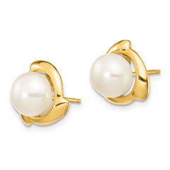14K 7-8mm White Button Freshwater Cultured Pearl Post Earrings - 2