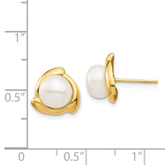 14K 7-8mm White Button Freshwater Cultured Pearl Post Earrings - 2