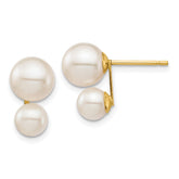 14k 5mm and 7mm White Round Freshwater Cultured Double Pearl Post Earrings