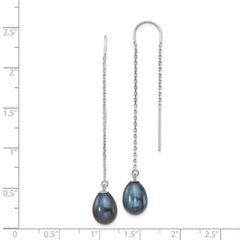 14k White Gold 7-8mm Black Teardrop Freshwater Cultured Pearl Threader Earrings