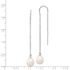 14k White Gold 7-8mm White Teardrop Freshwater Cultured Pearl Threader Earrings