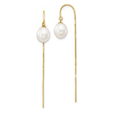 14k 7-8mm White Rice Freshwater Cultured Pearl Box Chain Threader Earrings - 2