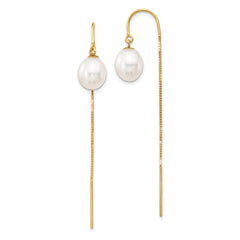 14k 7-8mm White Rice Freshwater Cultured Pearl Box Chain Threader Earrings - 2