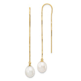 14k 7-8mm White Rice Freshwater Cultured Pearl Box Chain Threader Earrings