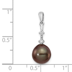 14k White Gold 8-9mm Black Teardrop Tahitian Saltwater Cultured Pearl and .04 Carat Diamond Pendant