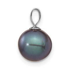 14K White Gold 8-9mm Black Round Freshwater Cultured Pearl Pendant