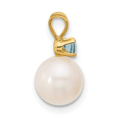 14k 7-7.5mm White Round Freshwater Cultured Pearl and .09BT Swiss Blue Topaz Pendant