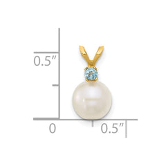 14k 7-7.5mm White Round Freshwater Cultured Pearl and .09BT Swiss Blue Topaz Pendant