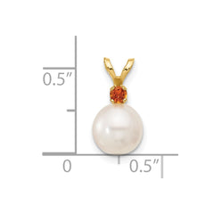 14k 7-7.5mm White Round Freshwater Cultured Pearl and .07CI Citrine Pendant