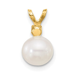 14k 7-7.5mm White Round Freshwater Cultured Pearl and .09EM Emerald Pendant