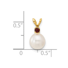 14k 7-7.5mm White Round Freshwater Cultured Pearl and .09GA Garnet Pendant