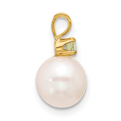 14k 7-7.5mm White Round Freshwater Cultured Pearl and .07PE Peridot Pendant
