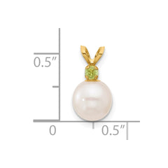 14k 7-7.5mm White Round Freshwater Cultured Pearl and .07PE Peridot Pendant