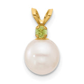 14k 7-7.5mm White Round Freshwater Cultured Pearl and .07PE Peridot Pendant
